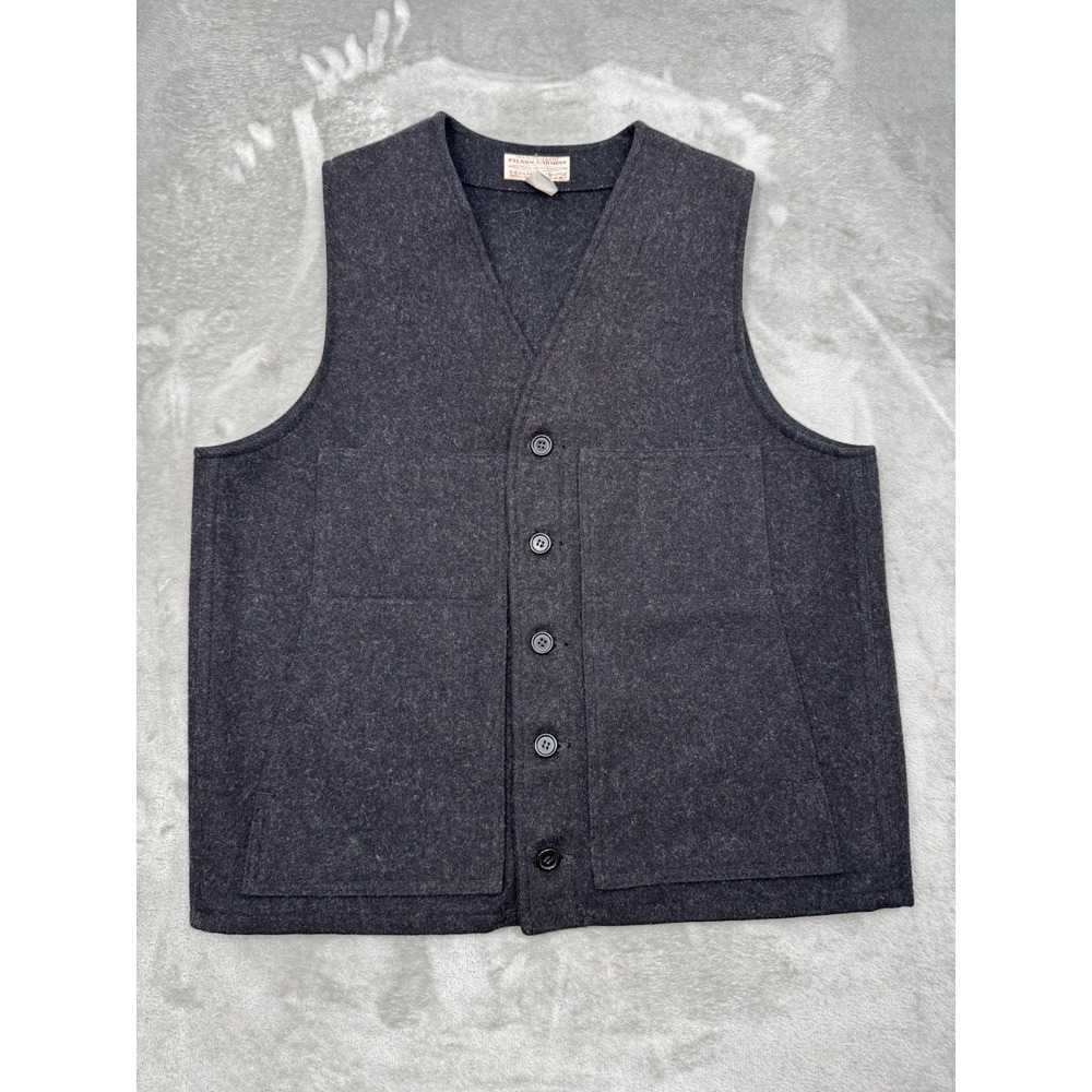 Vintage C.C. Filson Mackinaw Vest Mens 44 Large Black Wool Charcoal Western Work